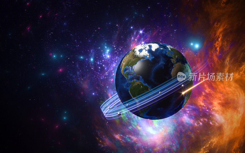 我们的行星-地球-风格化-在星空- 3D渲染